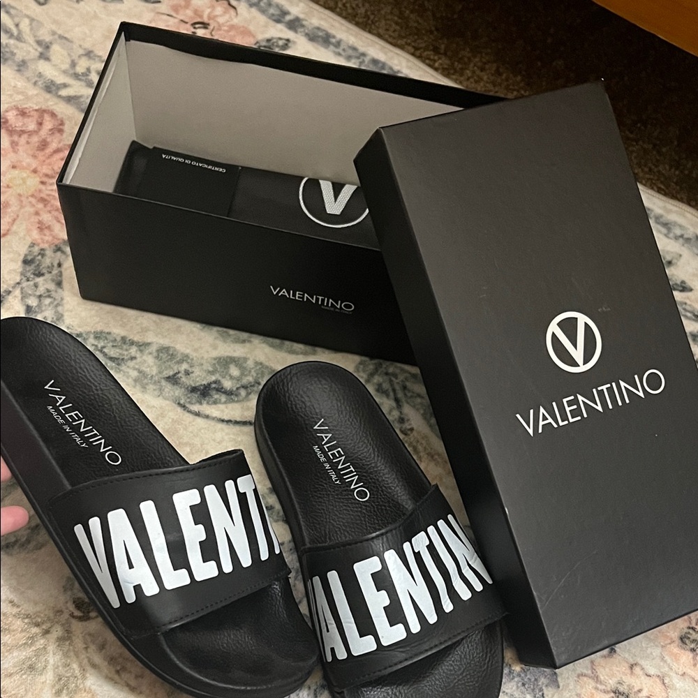 Valentino Black Logo Slide Sandals
